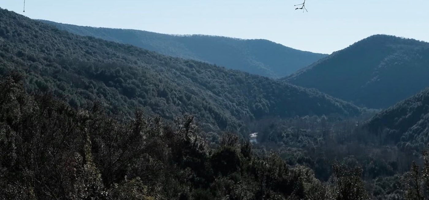 Vista dal giardino di Eremito sulle colline boscose della valle